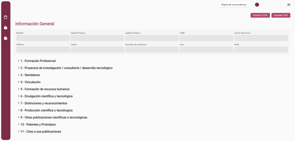 Creación o actualización del CUVI (Currículum Vitae Único) del CONFÍE para el ingreso, permanencia o promoción en el SSIT