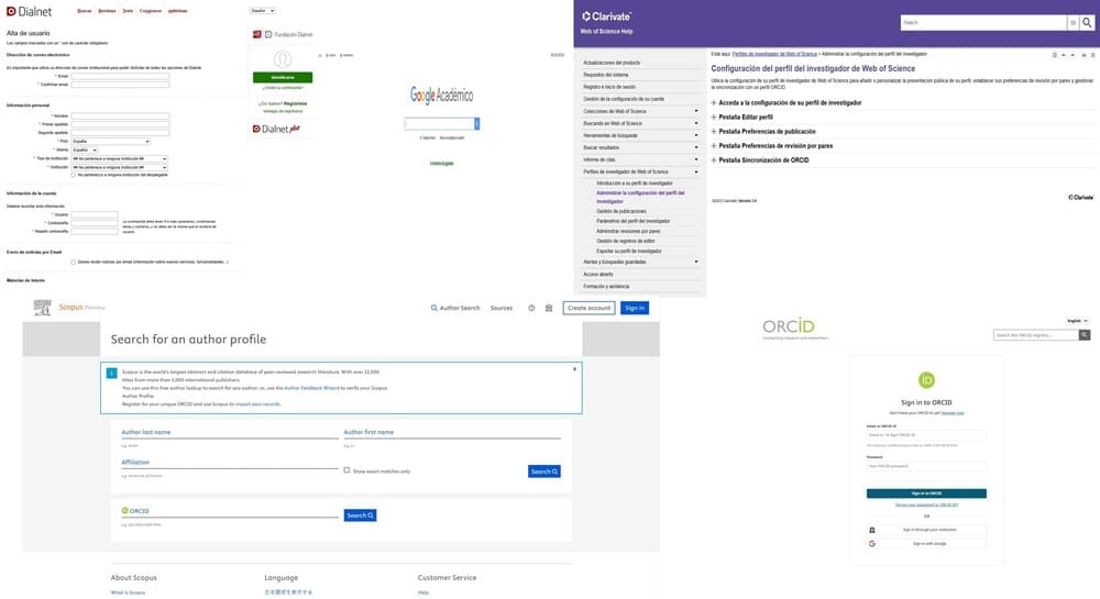 Elaboración de perfiles de autor en Scopus, ORCID, Researcher ID, Dialnet y Google Académico